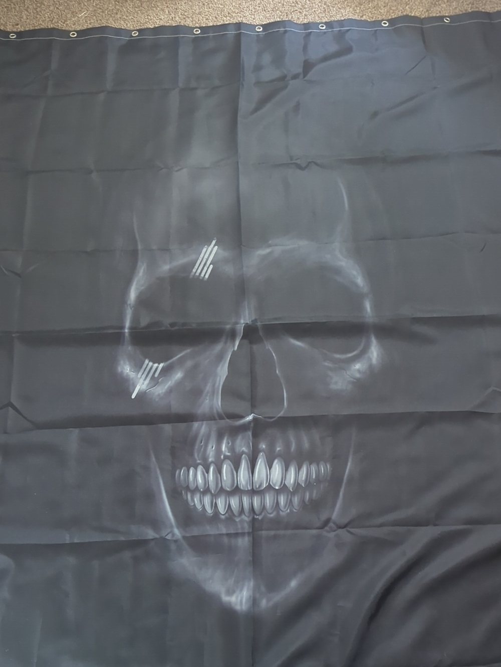Black Skull Shower Curtain with White Skull Graphic